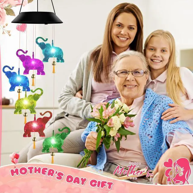 Alt view image 2 of 6 - Elephant Gifts for Mom Woman Solar Wind Chimes for Garden