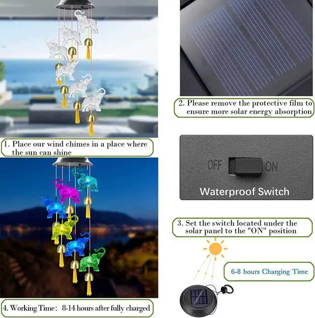 Alt view image 4 of 6 - Elephant Gifts for Mom Woman Solar Wind Chimes for Garden