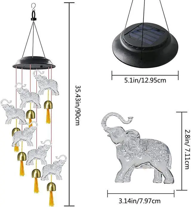 Alt view image 5 of 6 - Elephant Gifts for Mom Woman Solar Wind Chimes for Garden