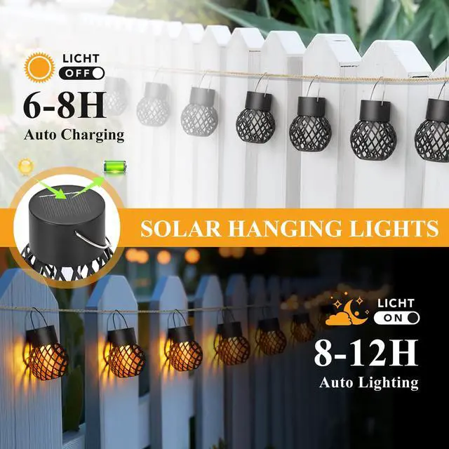 Alt view image 2 of 6 - 8 Pack Hanging Solar Lights Flickering Flame