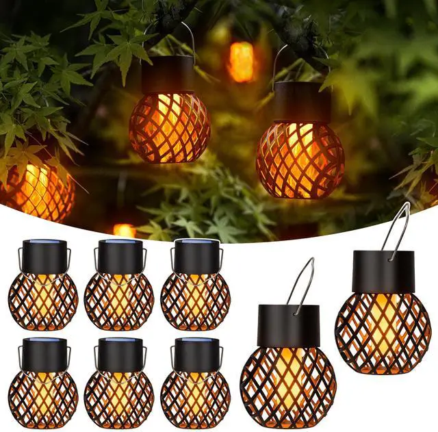Main image of 8 Pack Hanging Solar Lights Flickering Flame
