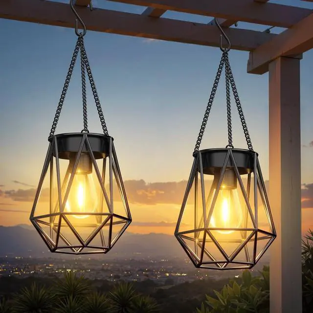 Main image of Solar Lights - 2 Pack Hanging Garden Lanterns