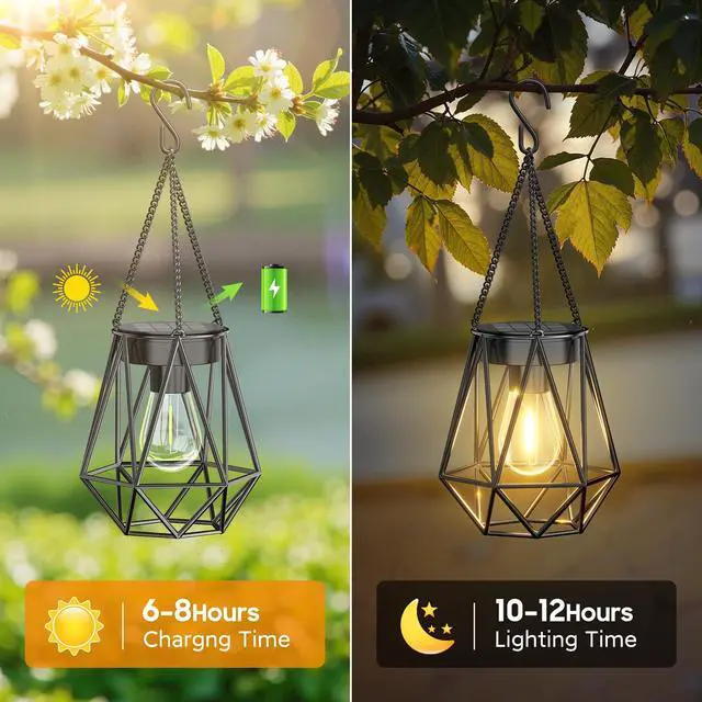 Alt view image 3 of 6 - Solar Lights - 2 Pack Hanging Garden Lanterns