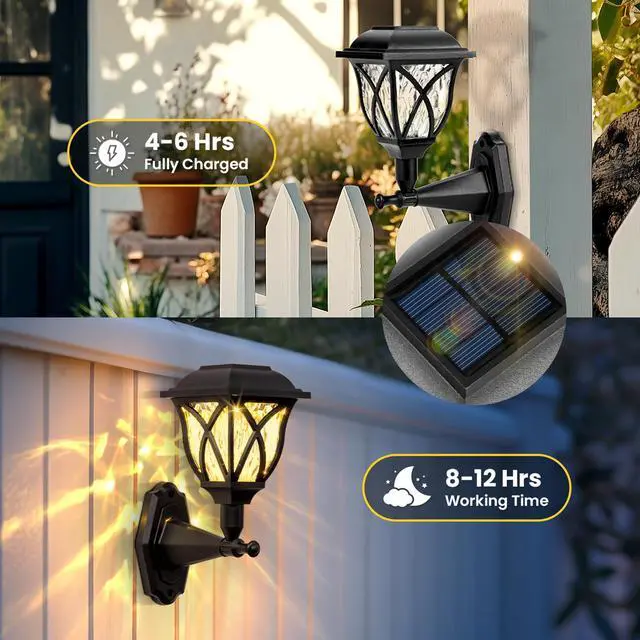Alt view image 2 of 6 - 2 Pack Solar Powered Outdoor Wall Lights