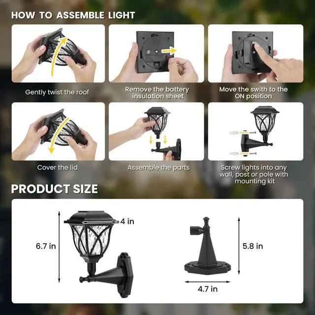 Alt view image 5 of 6 - 2 Pack Solar Powered Outdoor Wall Lights