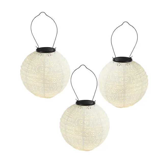 Alt view image 3 of 5 - Set of 3 Outdoor Solar Powered Tyvek Moroccan White Decorative