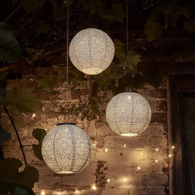 Alt view image 4 of 5 - Set of 3 Outdoor Solar Powered Tyvek Moroccan White Decorative