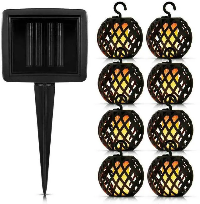 Main image of 8pc Solar Ball Rattan Flame Effect LED String Hanging Lights