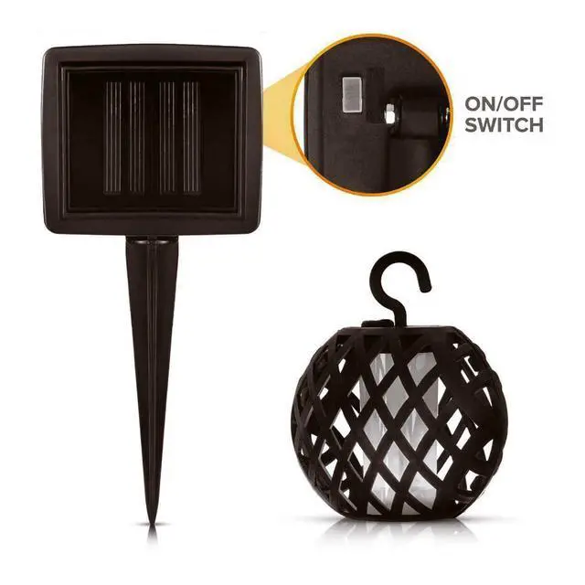 Alt view image 4 of 6 - 8pc Solar Ball Rattan Flame Effect LED String Hanging Lights