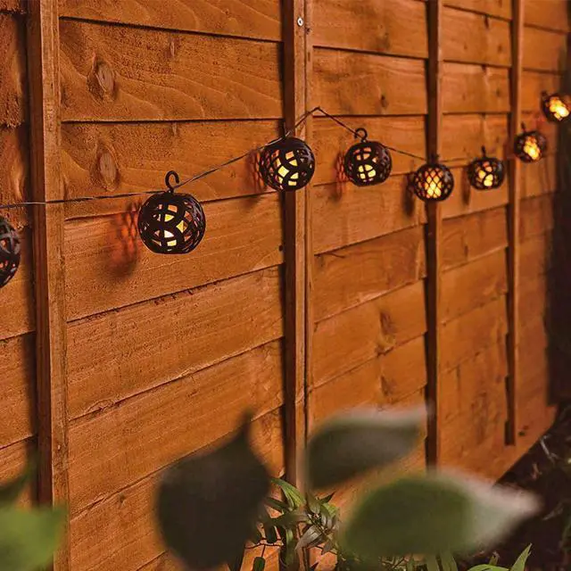 Alt view image 5 of 6 - 8pc Solar Ball Rattan Flame Effect LED String Hanging Lights