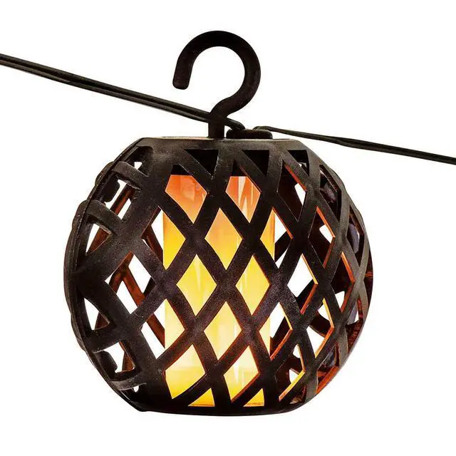 Alt view image 3 of 6 - 8pc Solar Ball Rattan Flame Effect LED String Hanging Lights