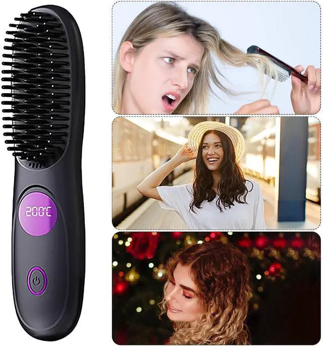 Alt view image 5 of 7 - Cordless Hair Straightener Brush Portable Hot Styling Wand