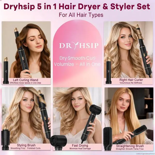 Alt view image 2 of 7 - Hair Dryer Brush 5-in-1 Hot Air Brush