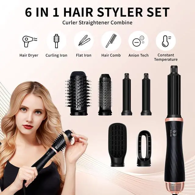 Alt view image 2 of 7 - 2026 New Thermal Brush - 6 in 1 Airstyler Hot Air Brush Set - Hair Styler Styling Brush Set with Hair Dryer-Blow Dryer Hair Curler Hot Brush Massage for All Hair Types Volumizing/Curling/Straightening