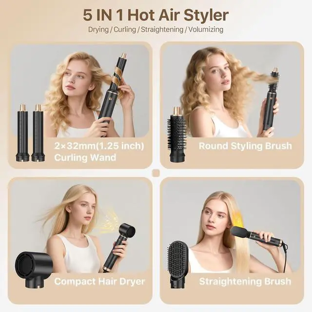 Alt view image 5 of 7 - Hair Dryer Brush 5 in 1 Blow Dryer Brush Set Hot Air Styler