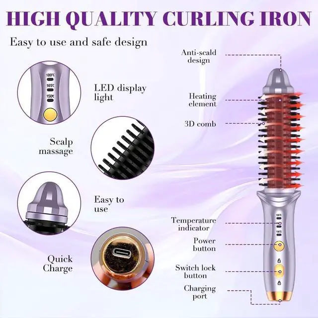 Alt view image 3 of 7 - Cordless Hot Brush for Short Hair