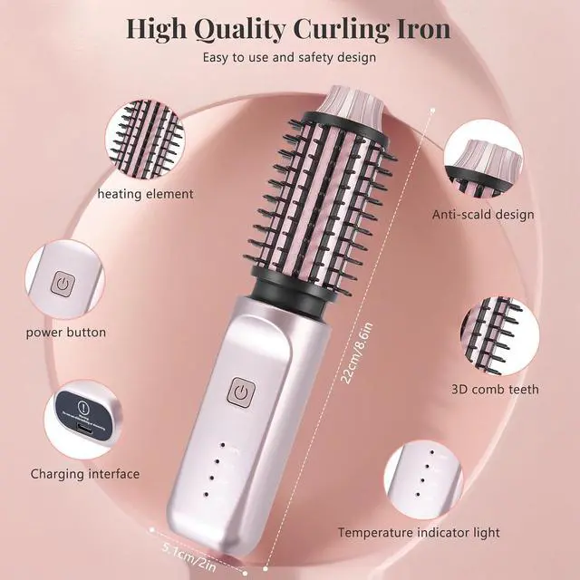 Alt view image 3 of 7 - Cordless Curling Brush 3-in-1 Wireless Hair Curler Straightening Brushes