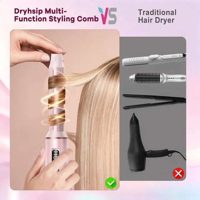 Alt view image 2 of 7 - 8 in 1 Hair Dryer Brush Set Air Hair Styler Curling Negative Ionic Foldable Hot Air Hair Dryer Brush
