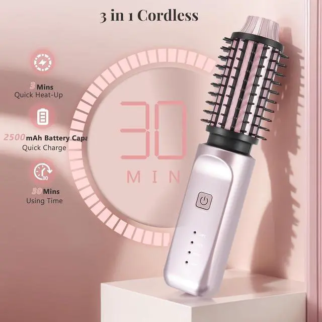 Alt view image 5 of 7 - Cordless Curling Brush 3-in-1 Wireless Hair Curler Straightening Brushes