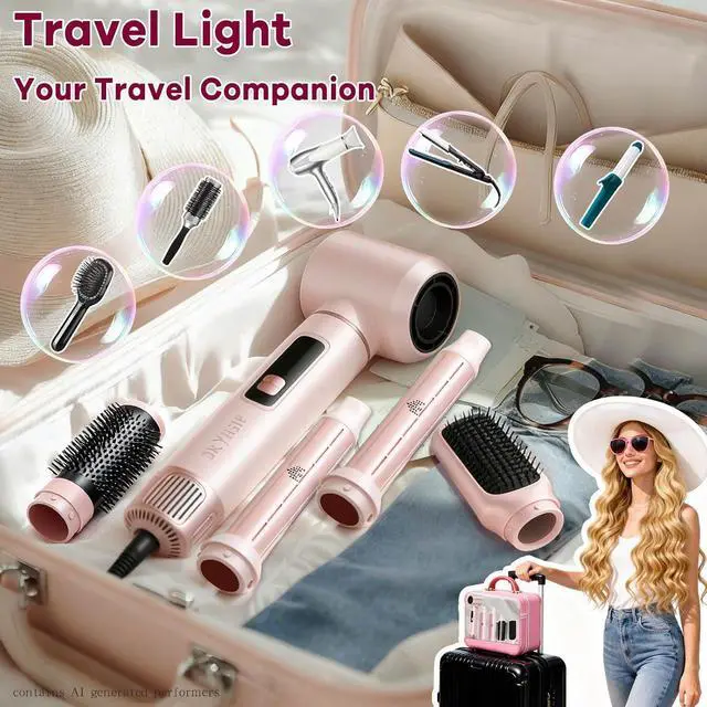 Alt view image 5 of 7 - 8 in 1 Hair Dryer Brush Set Air Hair Styler Curling Negative Ionic Foldable Hot Air Hair Dryer Brush