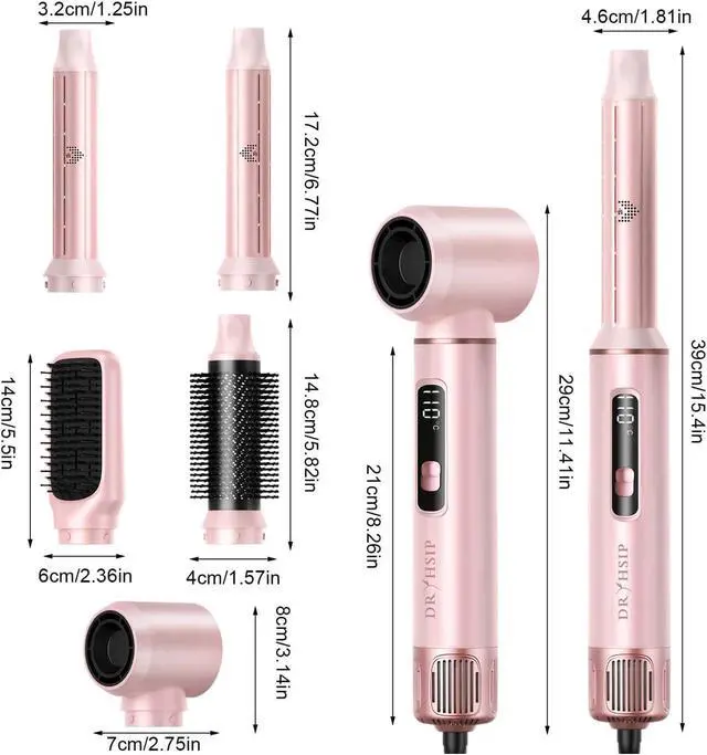 Alt view image 7 of 7 - 8 in 1 Hair Dryer Brush Set Air Hair Styler Curling Negative Ionic Foldable Hot Air Hair Dryer Brush