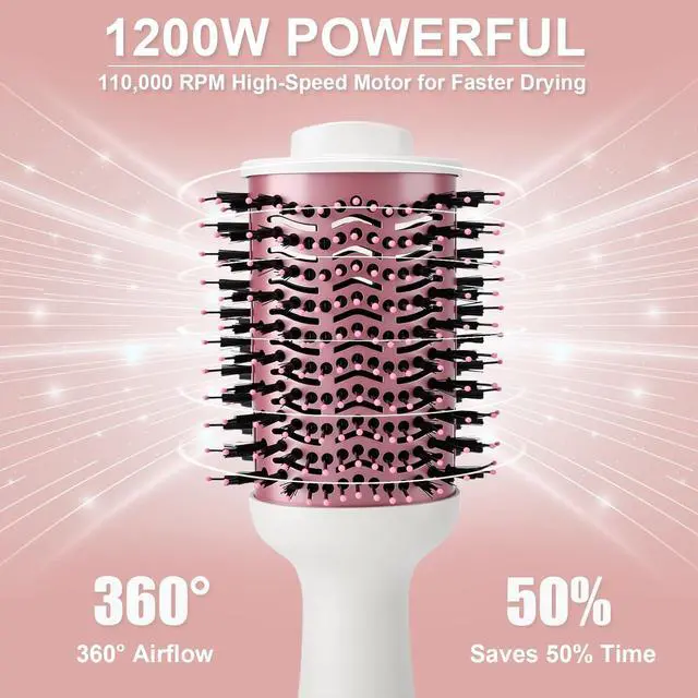 Alt view image 2 of 7 - Hair Dryer Brush One Step Dry Detangle Straighten Smooth for Long Hair | Powerful 1200W 3 Speed Settings Titanium Coating Negative Ion Tech Salon-Quality Blowout Styling at Home