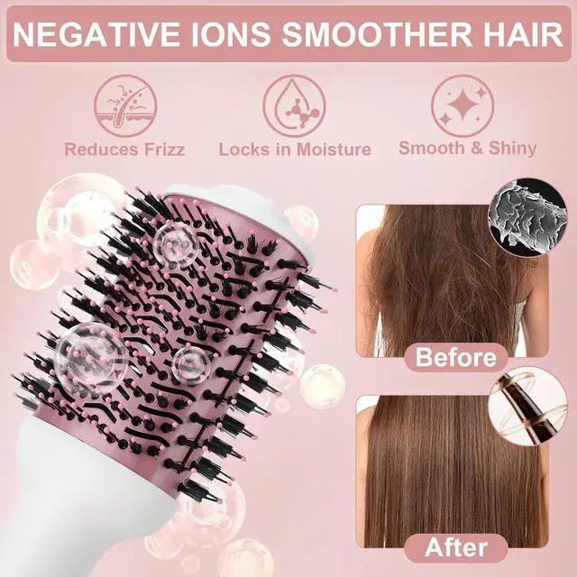 Alt view image 3 of 7 - Hair Dryer Brush One Step Dry Detangle Straighten Smooth for Long Hair | Powerful 1200W 3 Speed Settings Titanium Coating Negative Ion Tech Salon-Quality Blowout Styling at Home