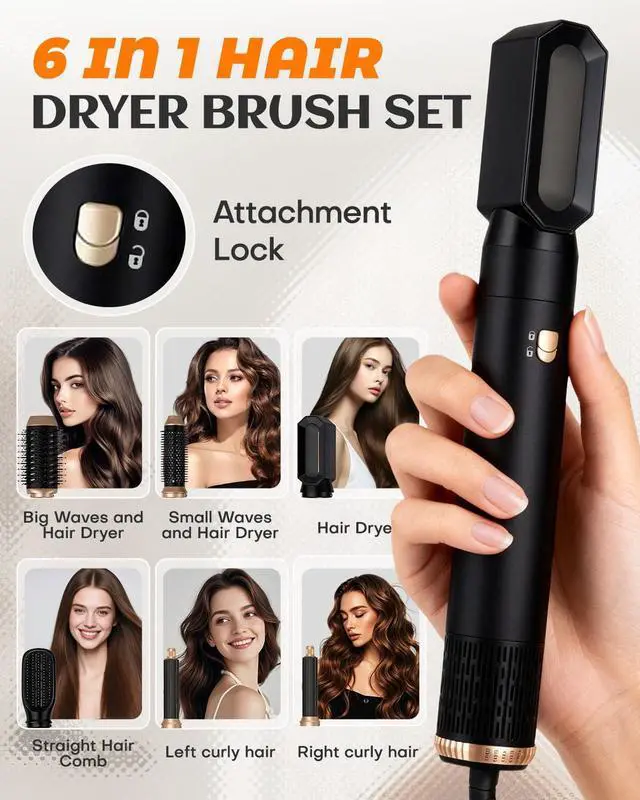 Alt view image 2 of 7 - 6 in 1 Airbrush Hair Styler and Hot Air Dryer Brush Set Womens Hairdryers Air Styler with Rotating Brush