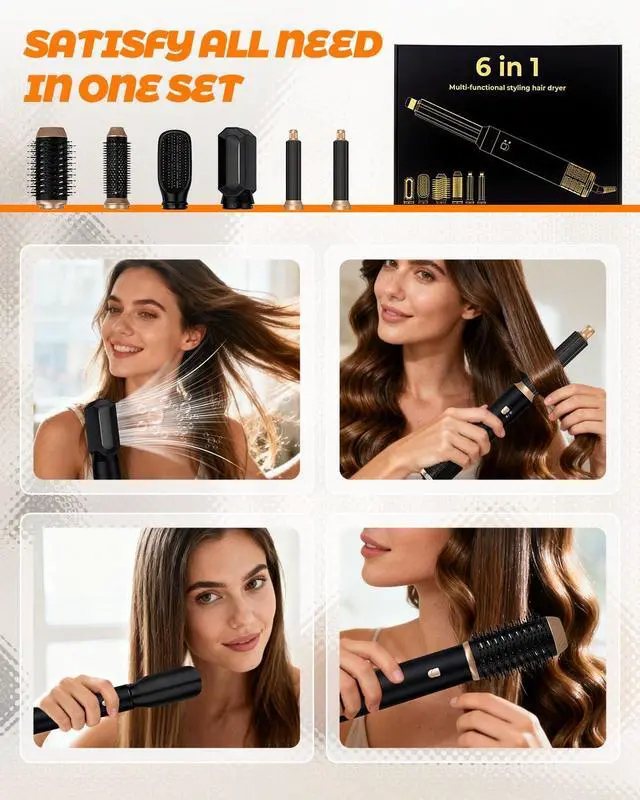 Alt view image 3 of 7 - 6 in 1 Airbrush Hair Styler and Hot Air Dryer Brush Set Womens Hairdryers Air Styler with Rotating Brush