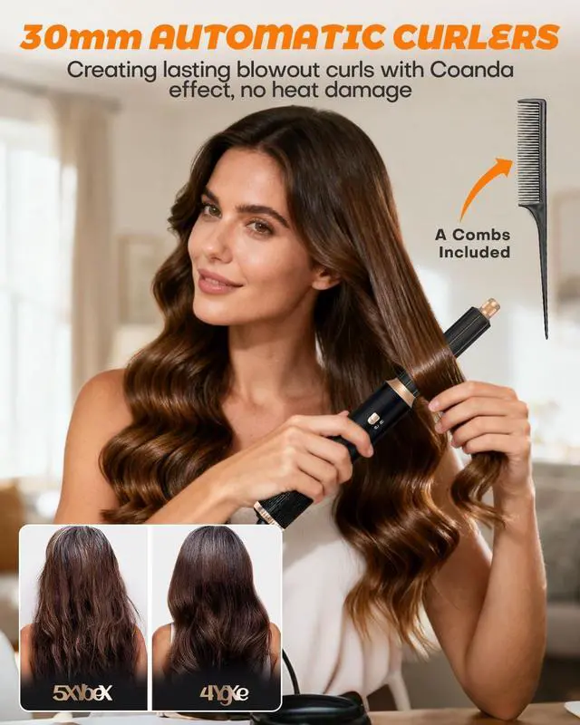 Alt view image 5 of 7 - 6 in 1 Airbrush Hair Styler and Hot Air Dryer Brush Set Womens Hairdryers Air Styler with Rotating Brush
