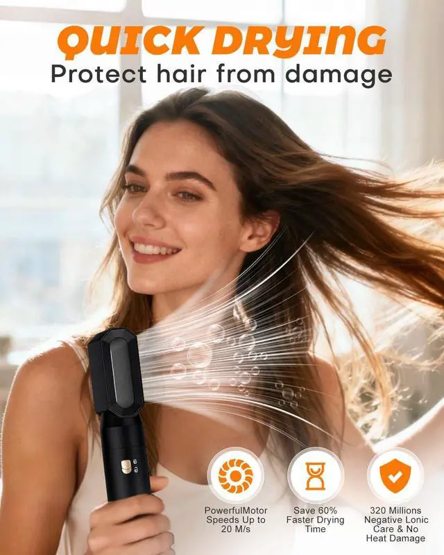 Alt view image 6 of 7 - 6 in 1 Airbrush Hair Styler and Hot Air Dryer Brush Set Womens Hairdryers Air Styler with Rotating Brush