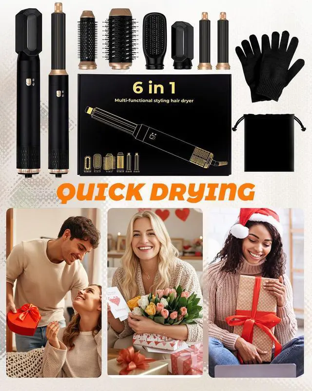 Alt view image 7 of 7 - 6 in 1 Airbrush Hair Styler and Hot Air Dryer Brush Set Womens Hairdryers Air Styler with Rotating Brush
