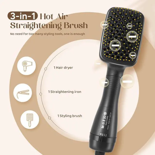 Alt view image 2 of 7 - 3 in 1 Hair Dryer Brush Hot Air Styling Brush