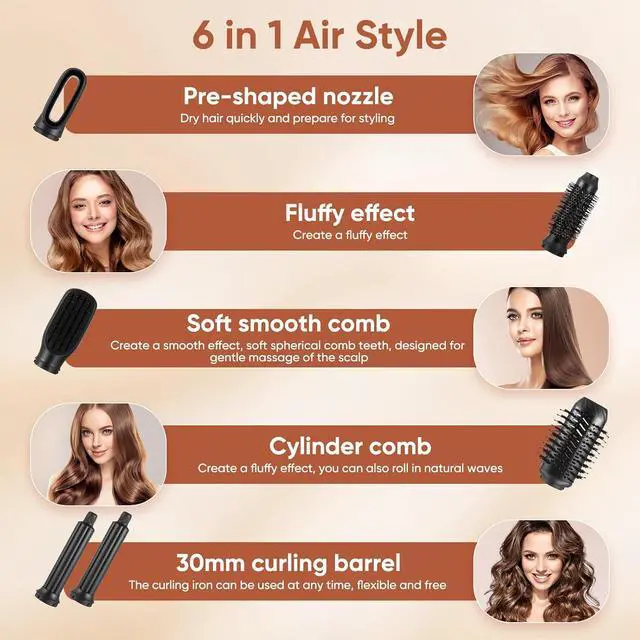 Alt view image 3 of 7 - 6 in 1 Hair Styler 1000w Hair Dryer Brush for Hair Styling