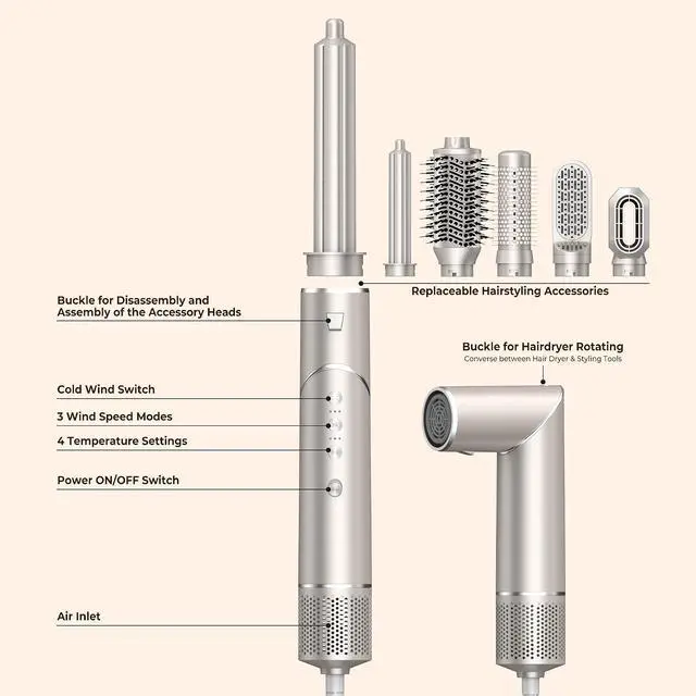 Alt view image 6 of 7 - 5 in 1 Hair Air Styler Dryer with Air Curling Wands Multi-use