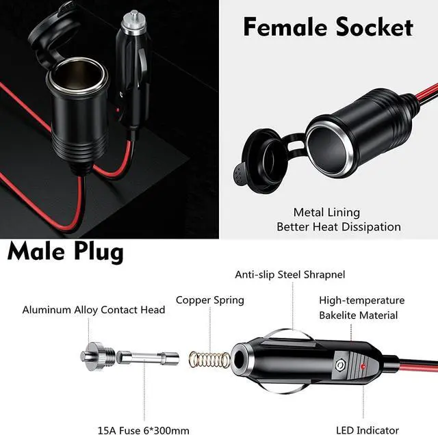 Alt view image 3 of 6 - Car Cigarette Lighter Extension Cord Cable Adapter Plug 13ft/4m