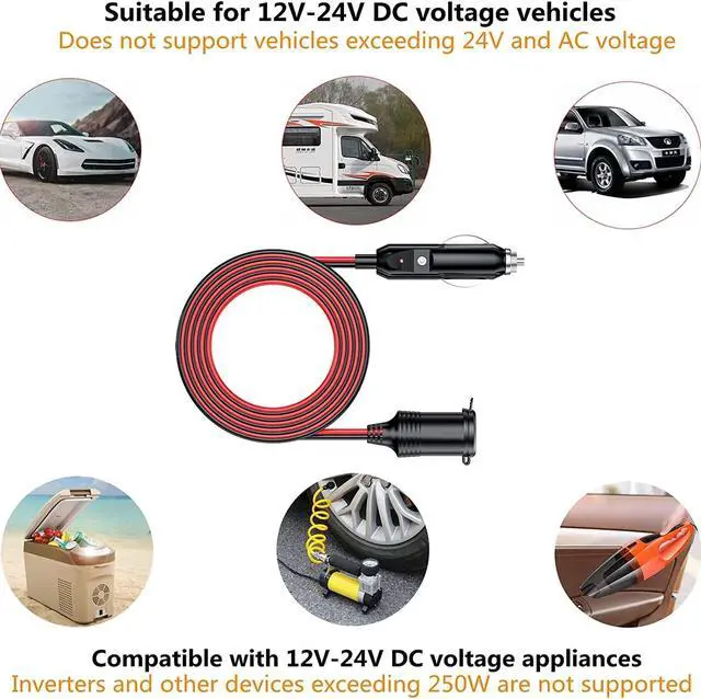 Alt view image 5 of 6 - Car Cigarette Lighter Extension Cord Cable Adapter Plug 13ft/4m