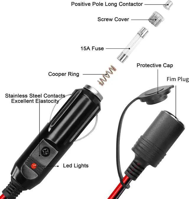 Alt view image 3 of 7 - 12V Cigarette Lighter Extension Cord 6.6FT/2M