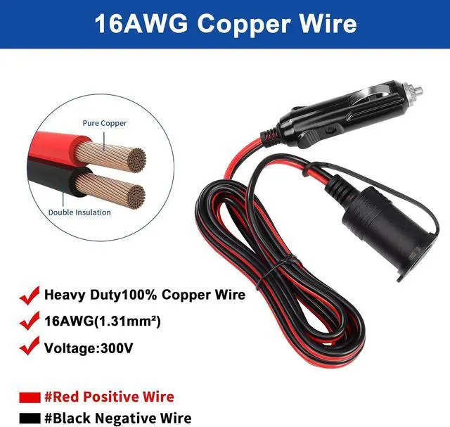 Alt view image 4 of 7 - 12V Cigarette Lighter Extension Cord 6.6FT/2M