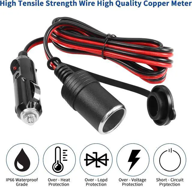 Alt view image 2 of 7 - 12V Cigarette Lighter Extension Cord 6.6FT/2M