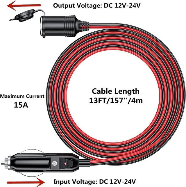 Alt view image 4 of 6 - Car Cigarette Lighter Extension Cord Cable Adapter Plug 13ft/4m