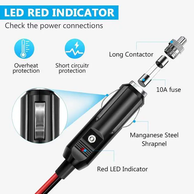 Alt view image 3 of 7 - 2M Car Accessory Charger Cigarette Lighter Extension Cord Cable