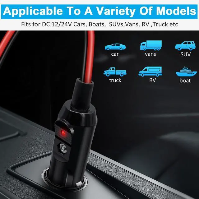 Alt view image 6 of 7 - 2M Car Accessory Charger Cigarette Lighter Extension Cord Cable