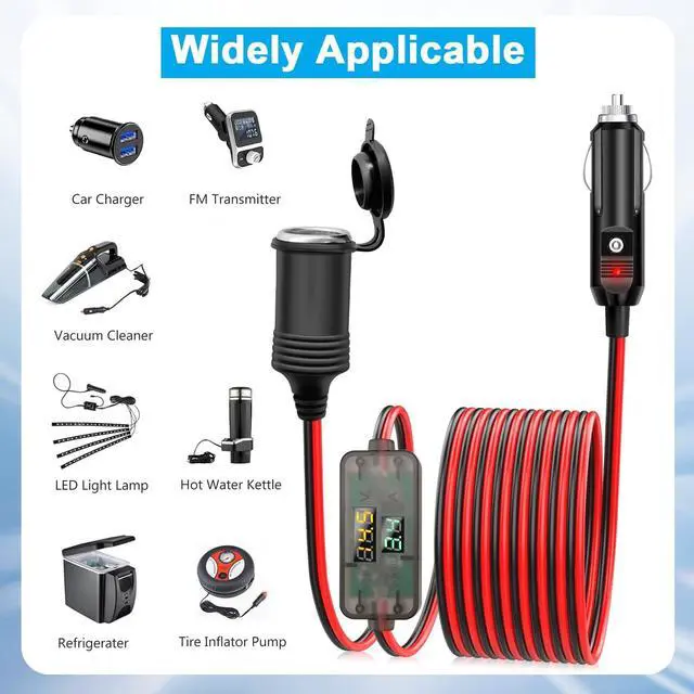 Alt view image 7 of 7 - 2M Car Accessory Charger Cigarette Lighter Extension Cord Cable