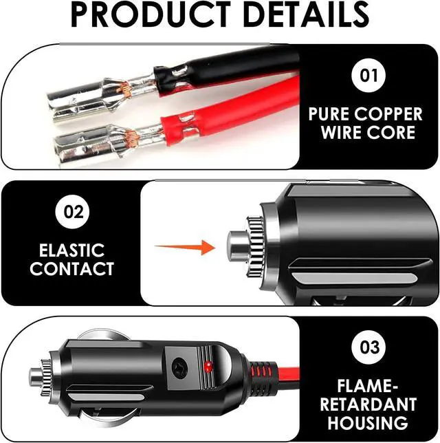 Alt view image 3 of 6 - 12V / 24V Car Cigarette Lighter Male Plug with Lead and Wiring 16 AWG