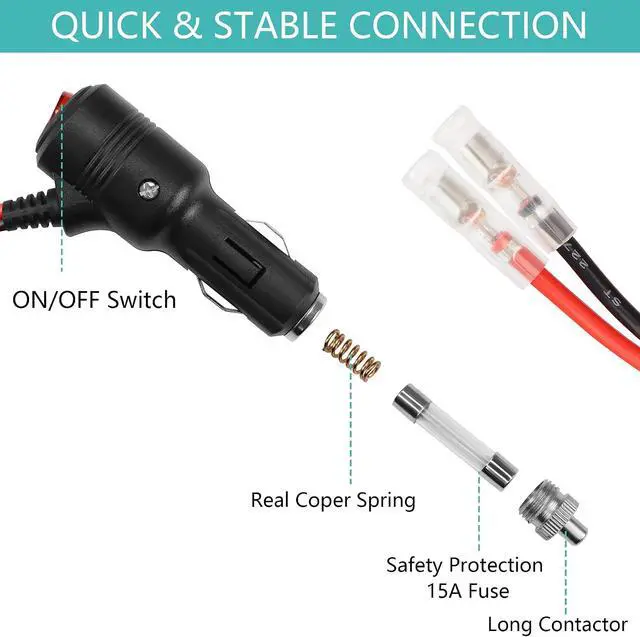 Alt view image 2 of 7 - 12volt Replacement Cigarette Lighter Male Plug with Leads & LED Light