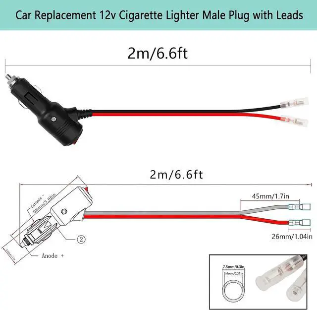 Alt view image 7 of 7 - 12volt Replacement Cigarette Lighter Male Plug with Leads & LED Light