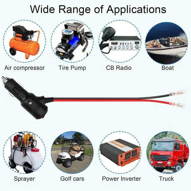 Alt view image 6 of 7 - 12volt Replacement Cigarette Lighter Male Plug with Leads & LED Light