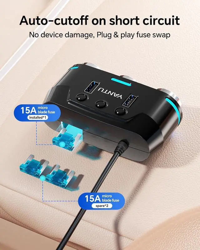 Alt view image 7 of 7 - 150W Car Cigarette Lighter Multi Socket