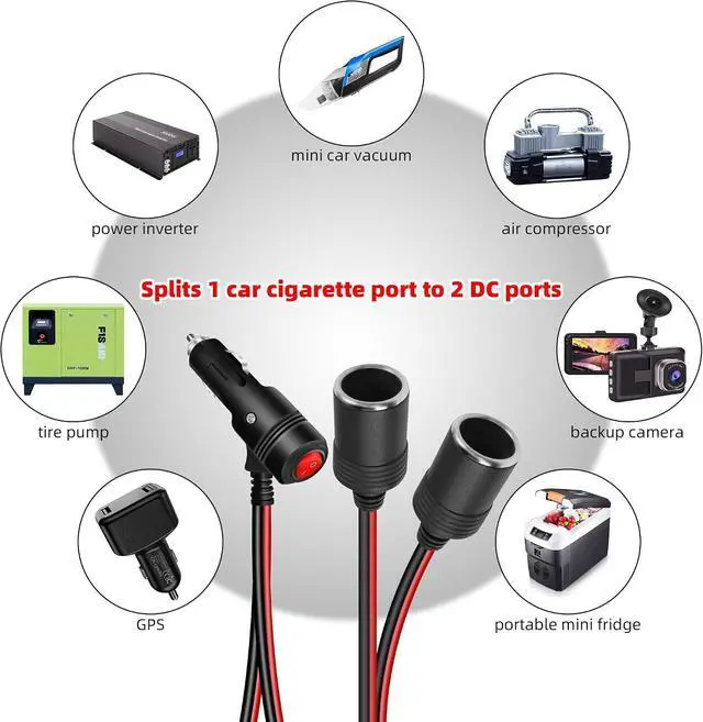 Alt view image 6 of 7 - 12V Car Cigarette Lighter Splitter Power Adapter Cable